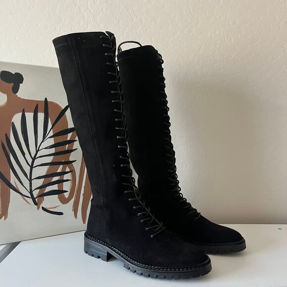 Tuckernuck Black Kyle Lace Up Knee High Suede Leather Lug Boots Size 6 New - Picture 6 of 11